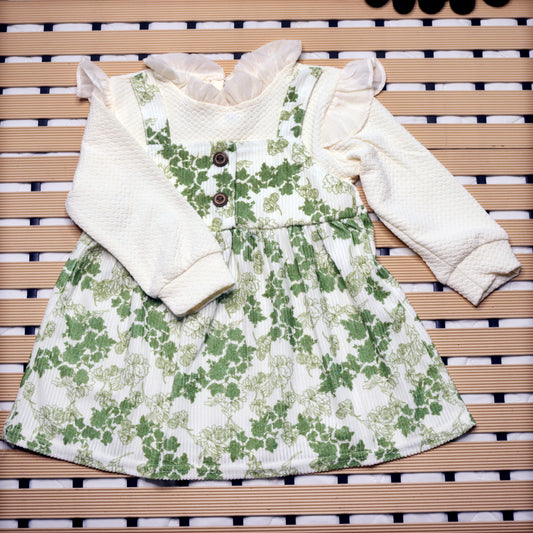 Floral parrot green frock