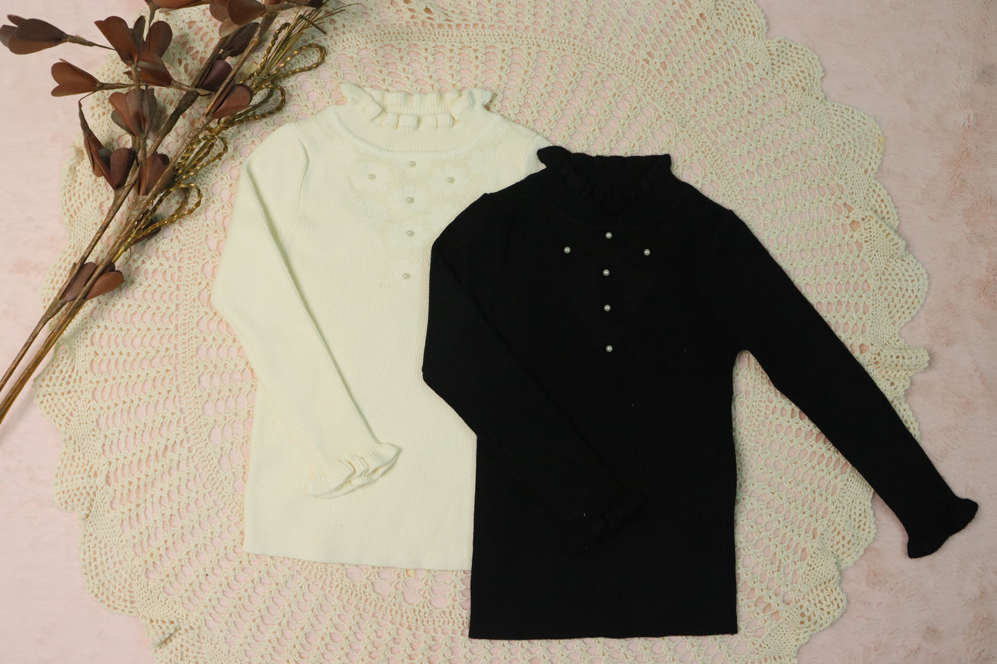 turtle neck sweater with pearl detailing-black