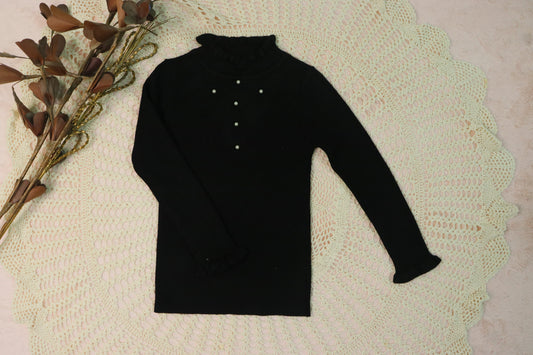 turtle neck sweater with pearl detailing-black