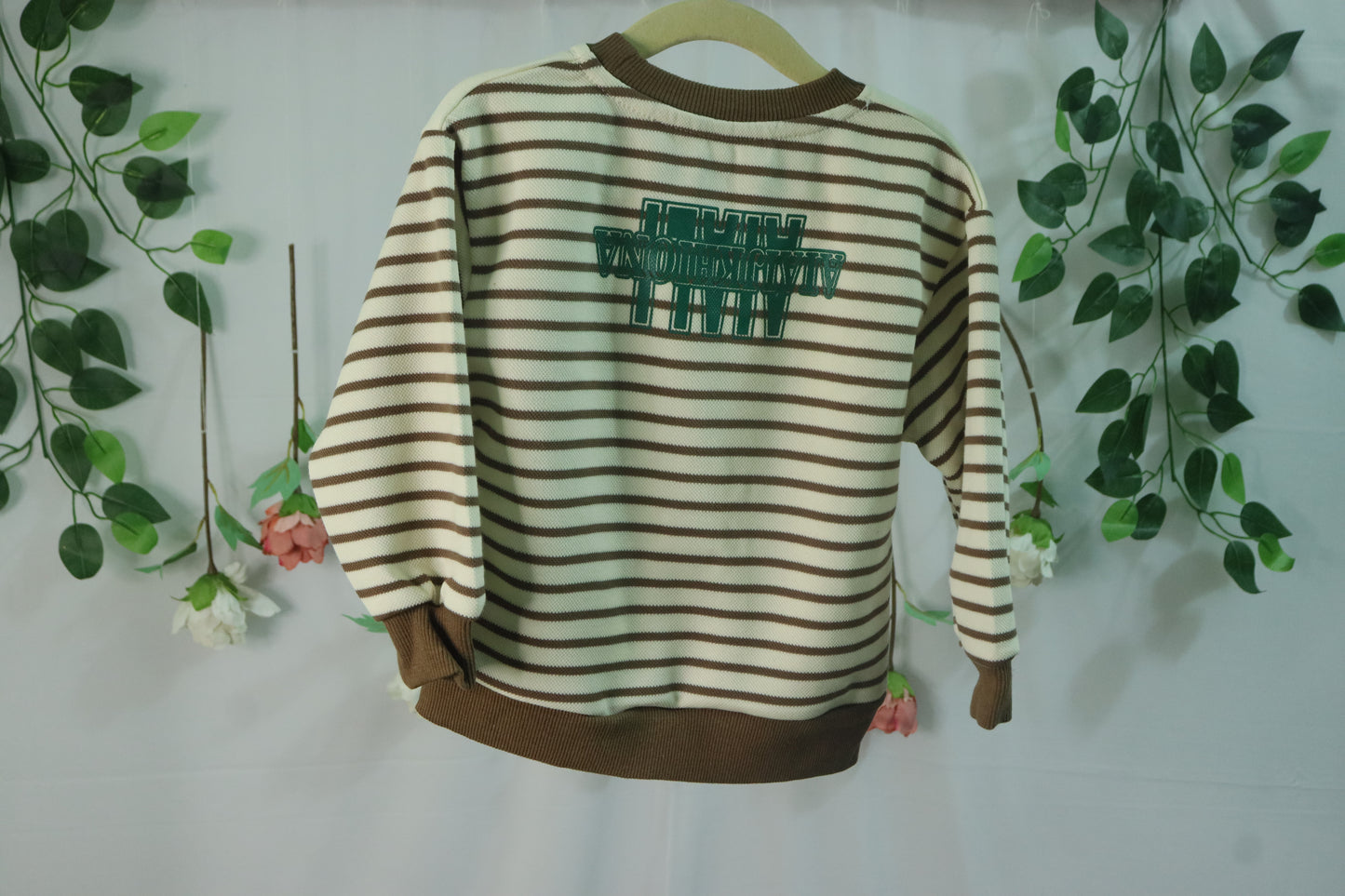 Round Neck SweatShirt with Stripes-brown-boys