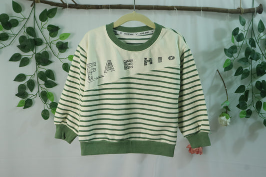 Round Neck SweatShirt with Stripes-green-boys