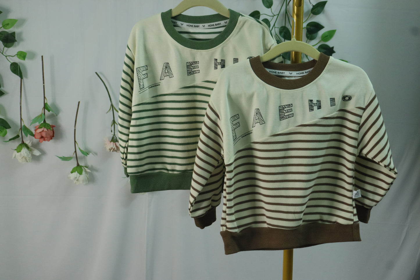 Round Neck SweatShirt with Stripes-green-boys