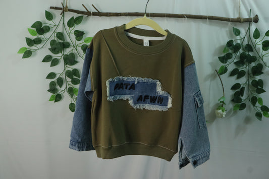 full sleeve T-Shirt with denim patch-green-boys