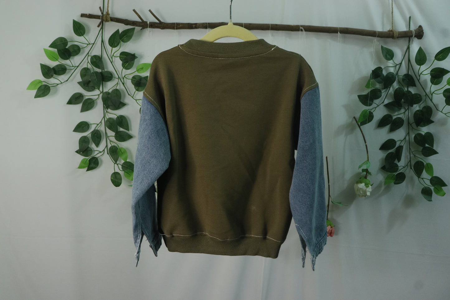 full sleeve T-Shirt with denim patch-green-boys