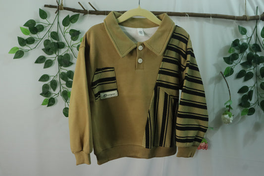 Collar Neck T-Shirt with strips-brown-boys