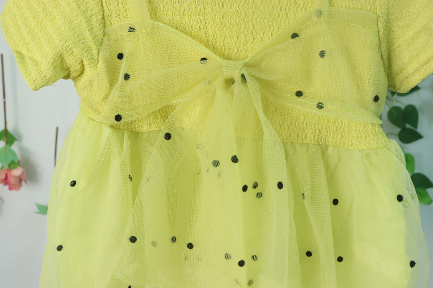 Net polka dots frock-green