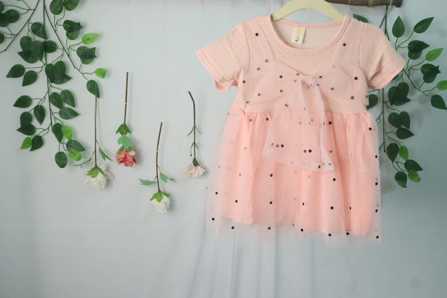 Net polka dots frock-peach