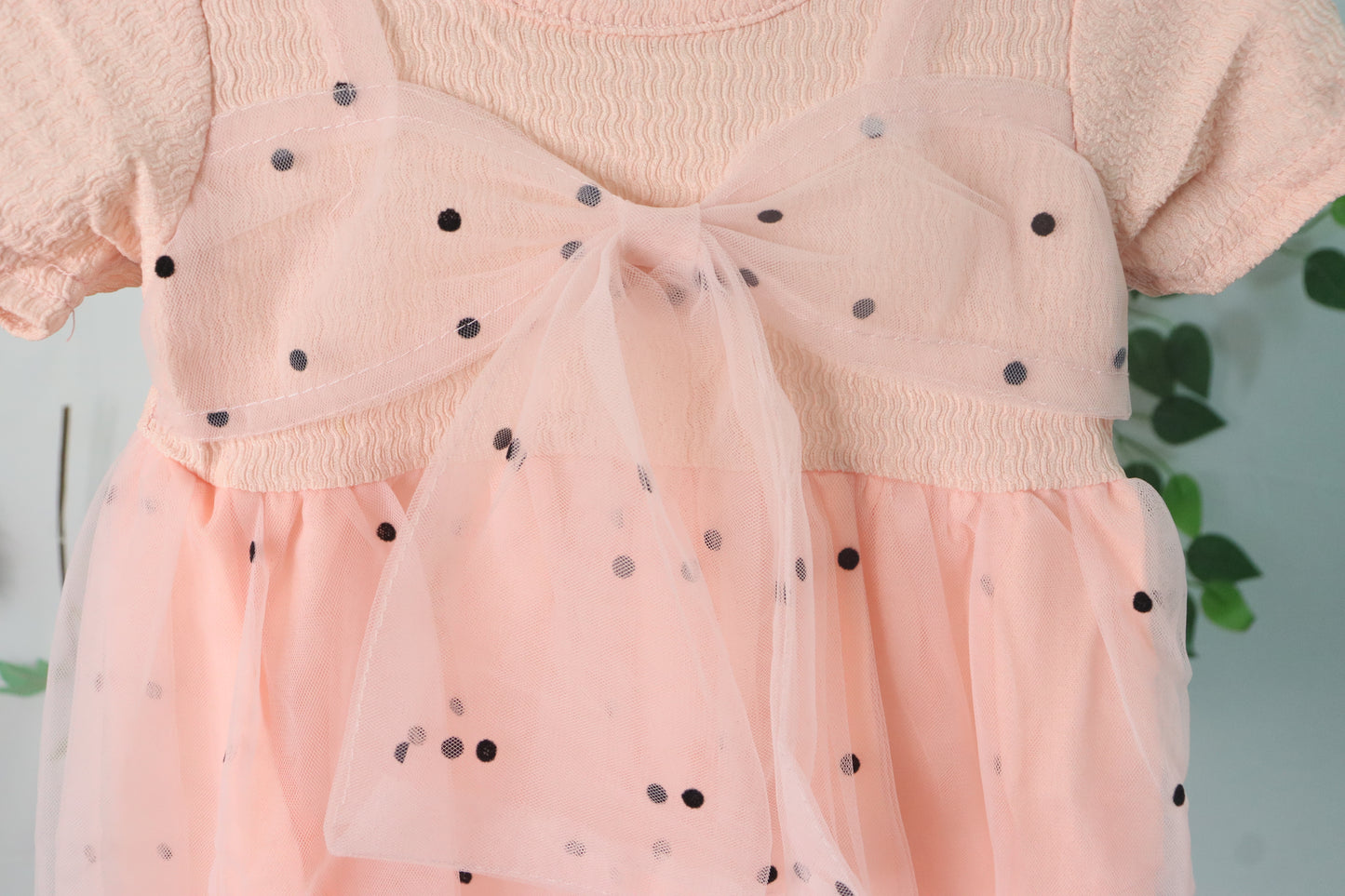 Net polka dots frock-peach