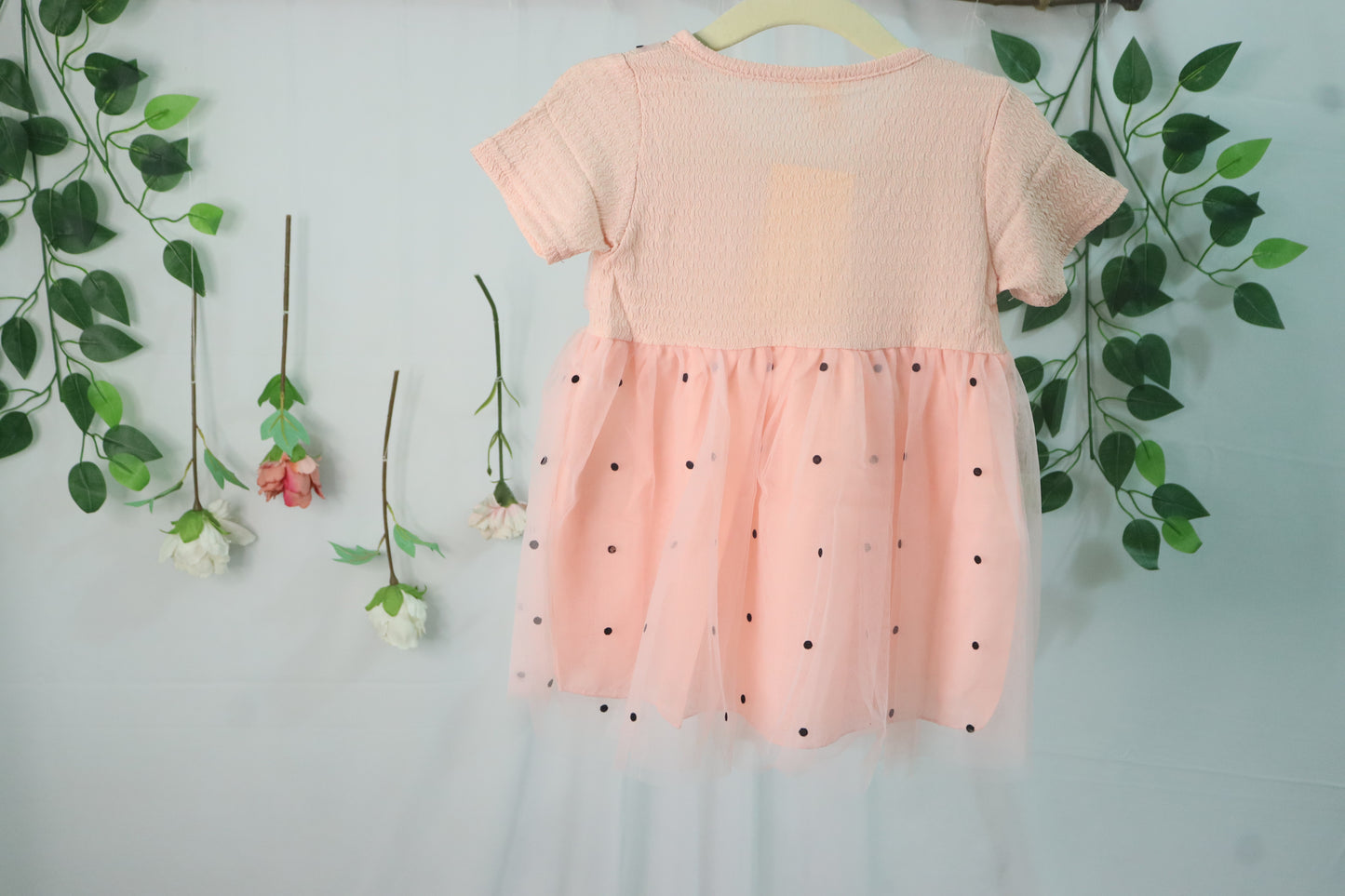 Net polka dots frock-peach