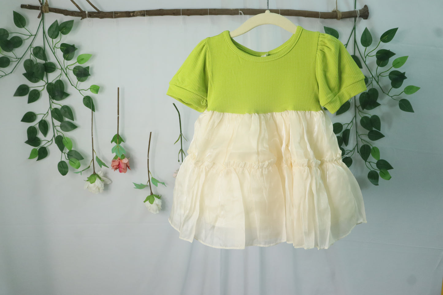 Organza frocks with netted heart detailing-green