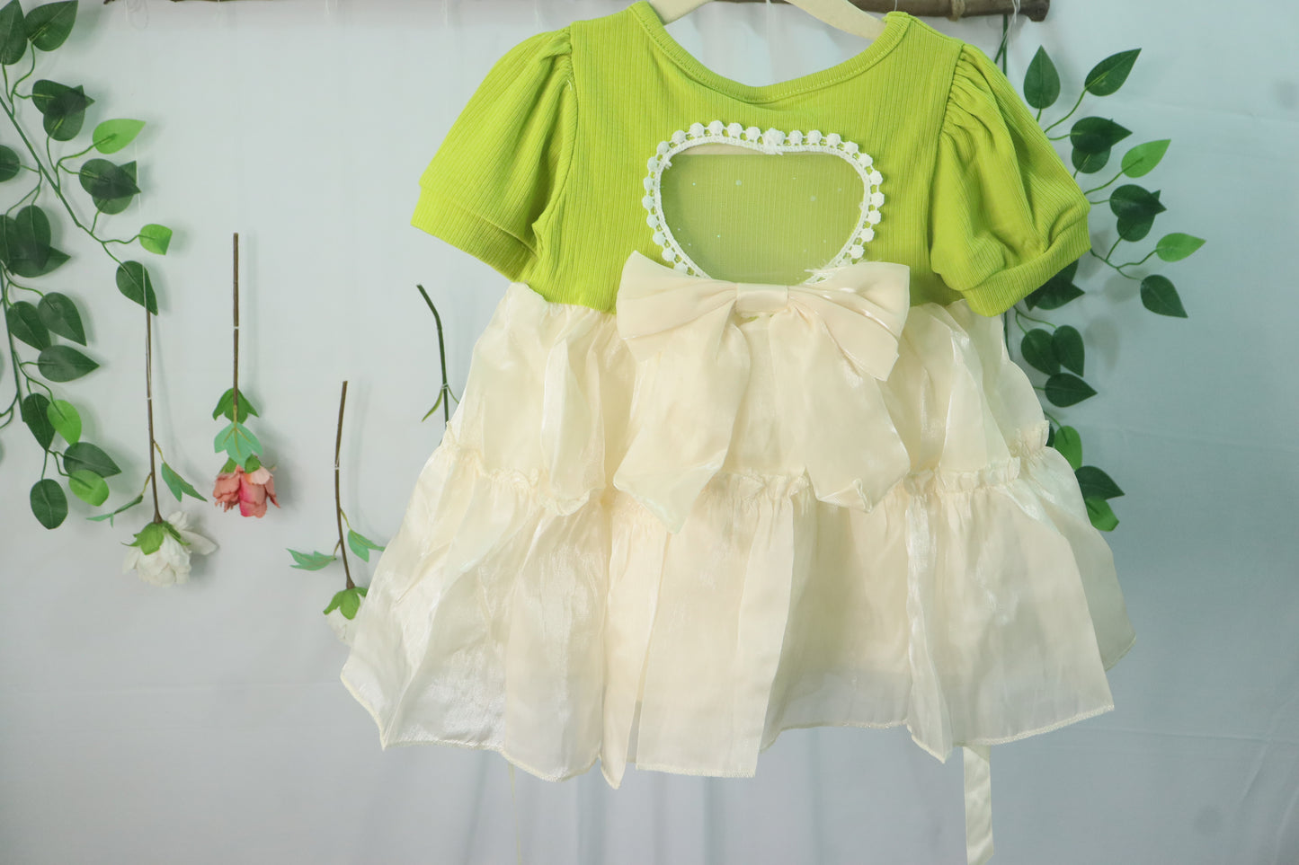 Organza frocks with netted heart detailing-green