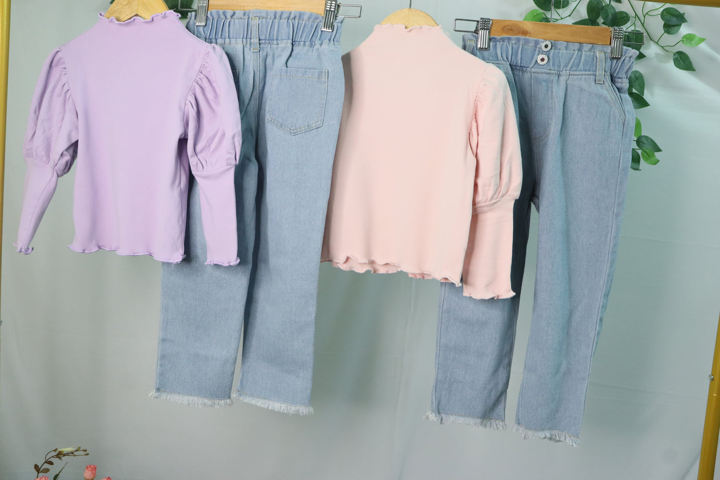 jeans set-peach-girls