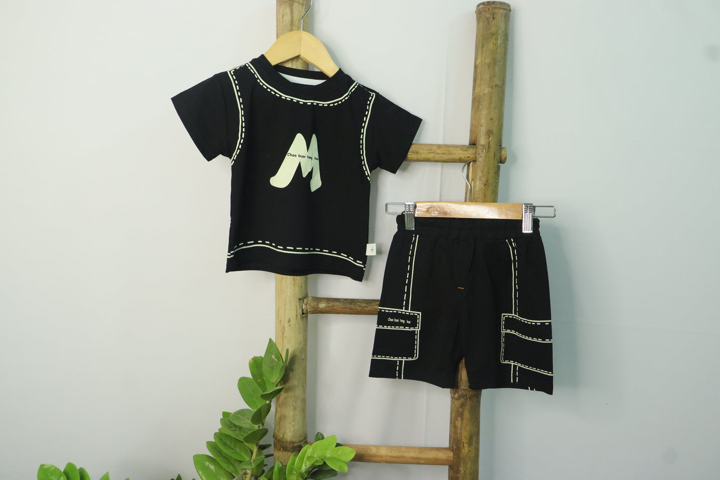 Black Short Cord Set for Boys-Black