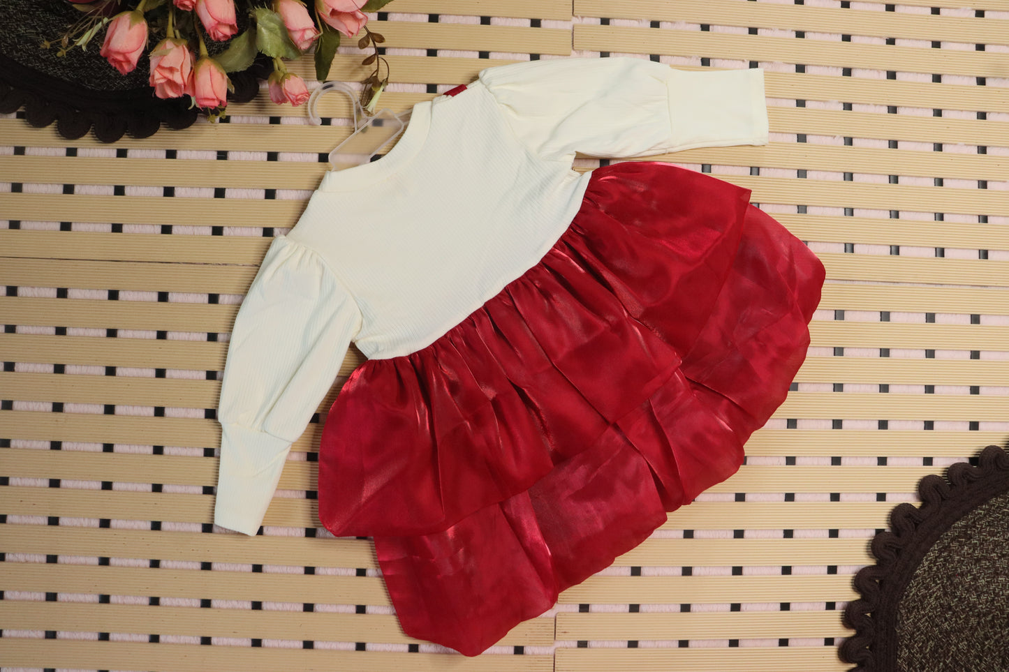 Organza Party Wear frock for girls-Red