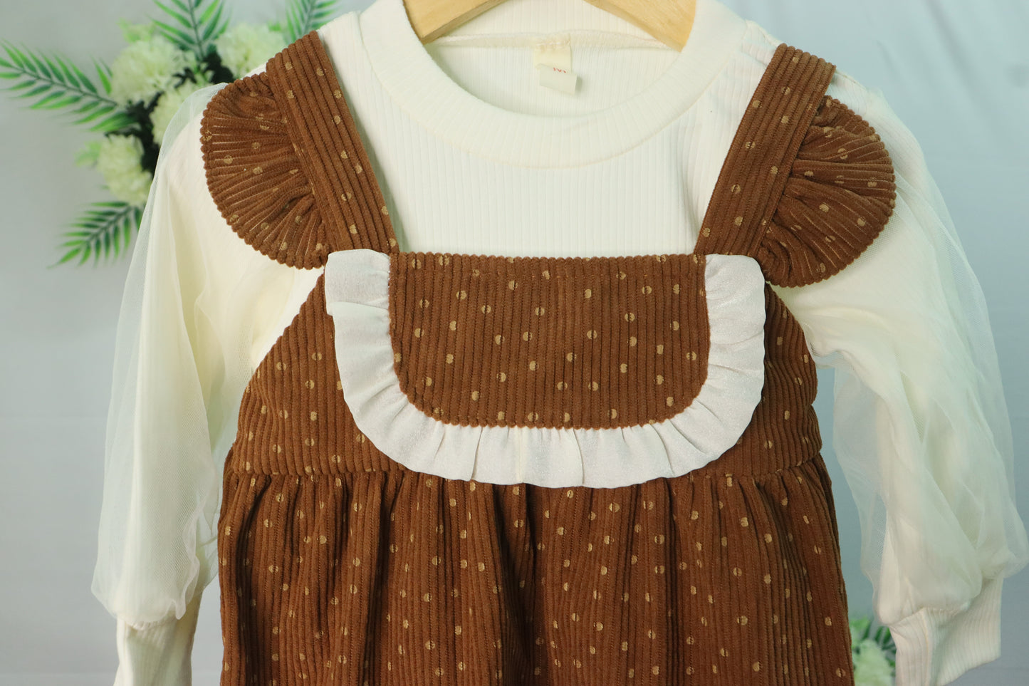 Polka Dots Full Sleeve Frock-Brown