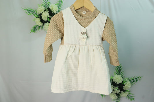 White And Beige Casual Frock-girls