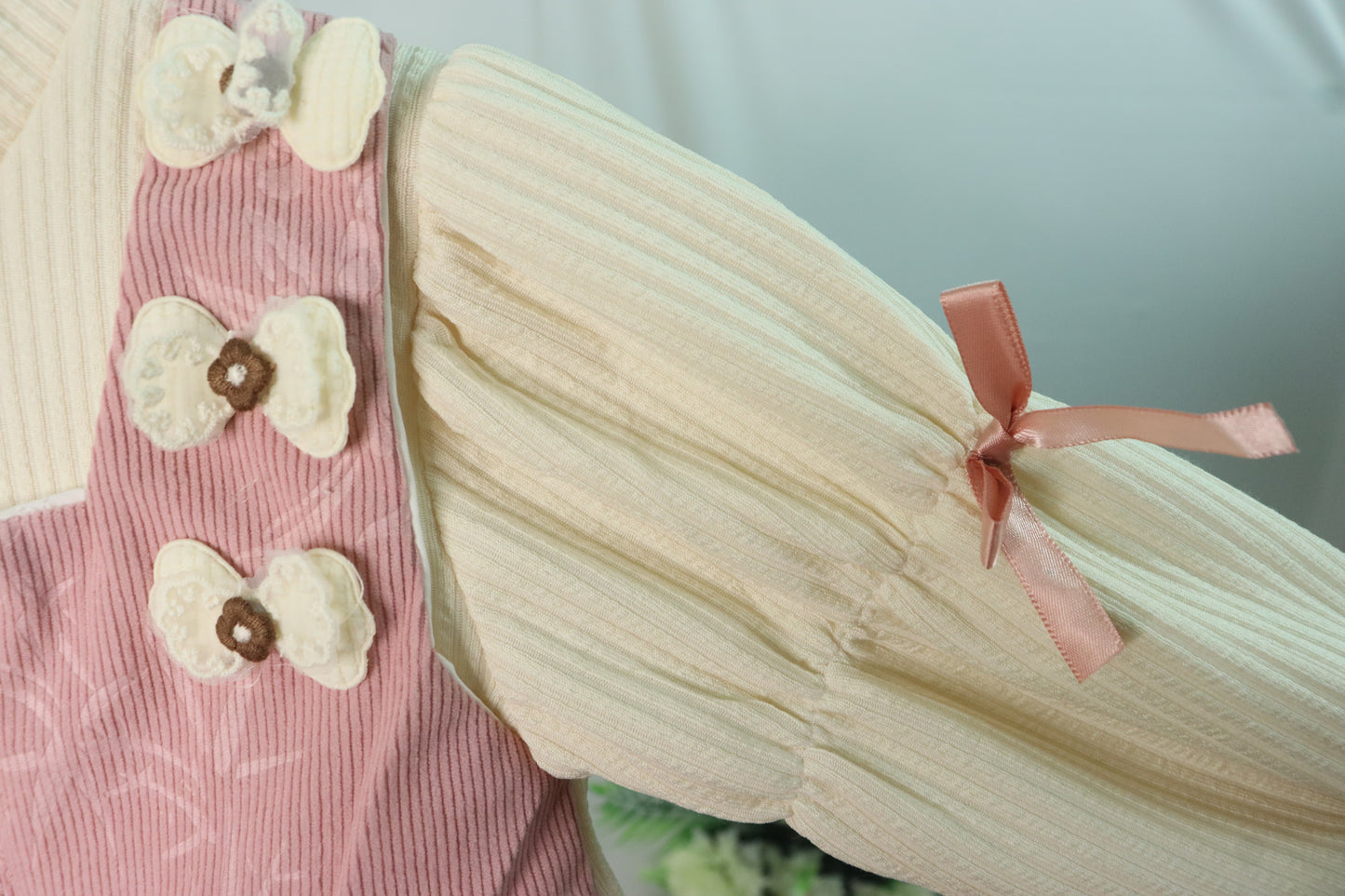 Full Sleeve Bow Detailing Frock-pink