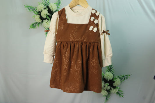 Full Sleeve Bow Detailing Frock-brown