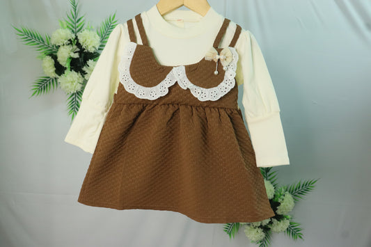 full sleeves pop corn frock-brown