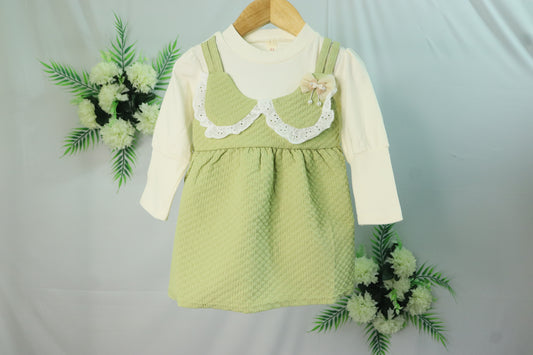 full sleeves pop corn frock-green